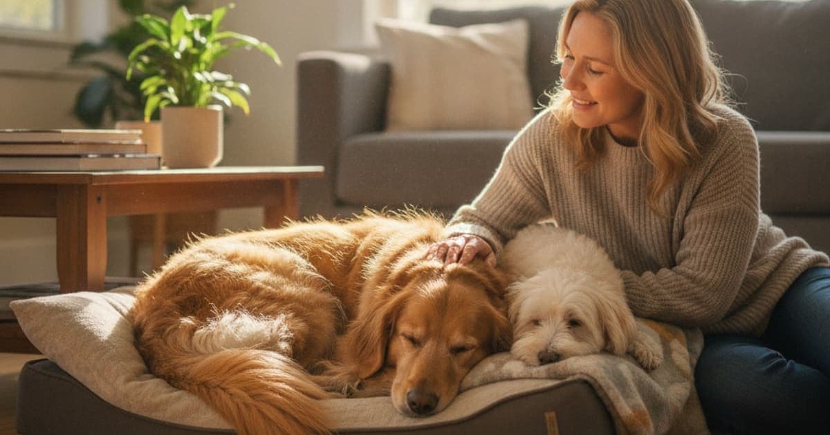 A dog being cared for at home, illustrating best thing to give a dog with a sensitive lower back