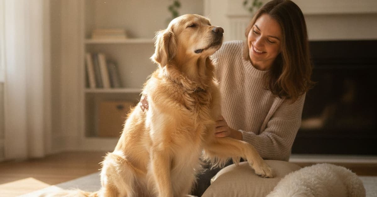 A dog being cared for at home, illustrating a dog shifting weight off one leg