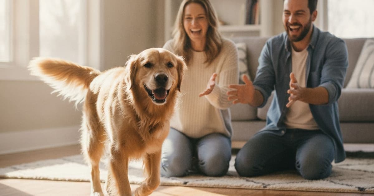 A dog being cared for at home, illustrating a dog slipping on hard floors