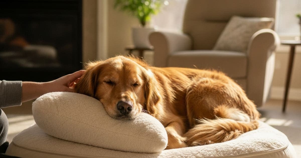 A dog being cared for at home, illustrating what can i give a dog slow to recover after surgery