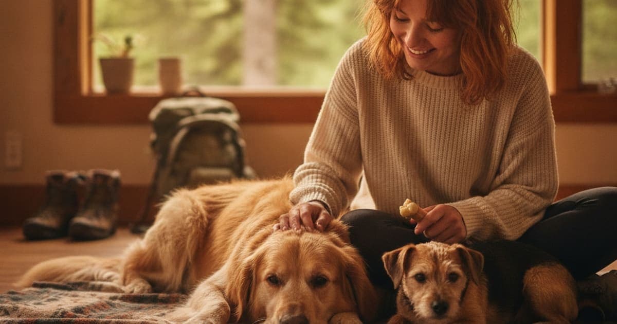 A dog being cared for at home, illustrating best thing to give a dog sore after hiking