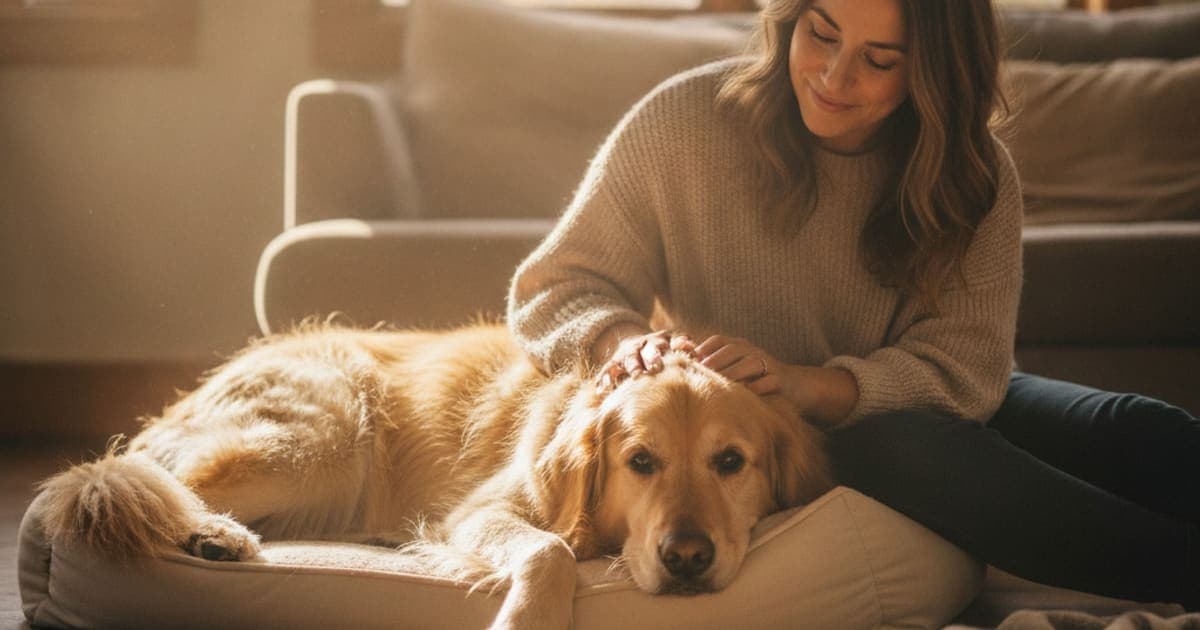 A dog being cared for at home, illustrating best thing to give a dog sore after the dog park