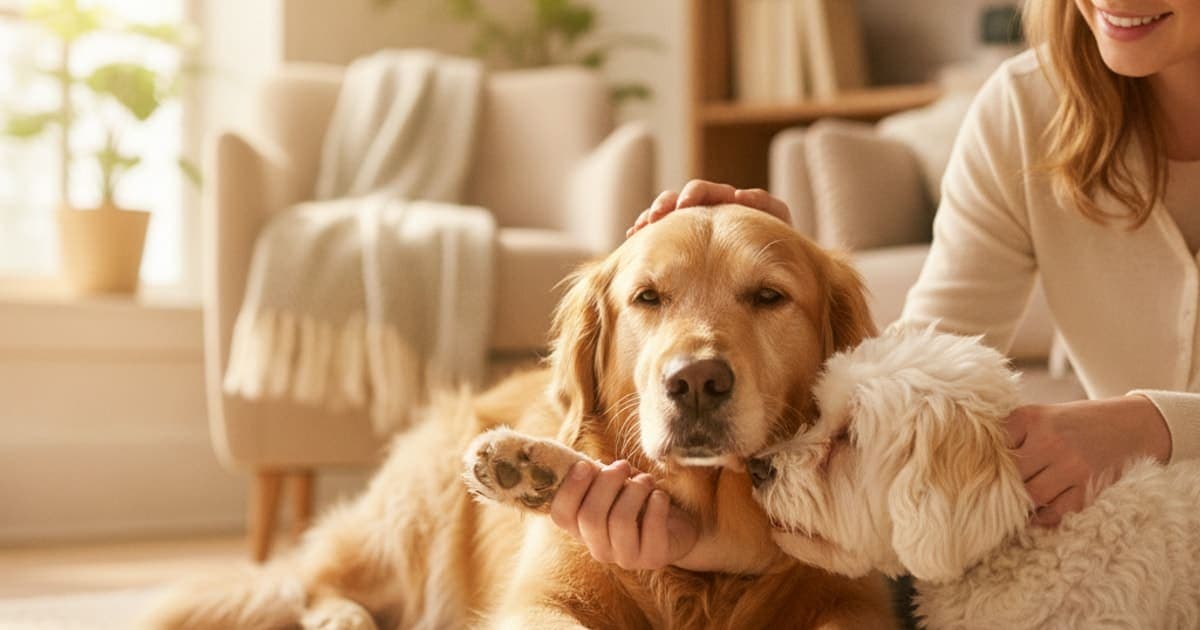 A dog being cared for at home, illustrating best thing to give a dog with a swollen joint