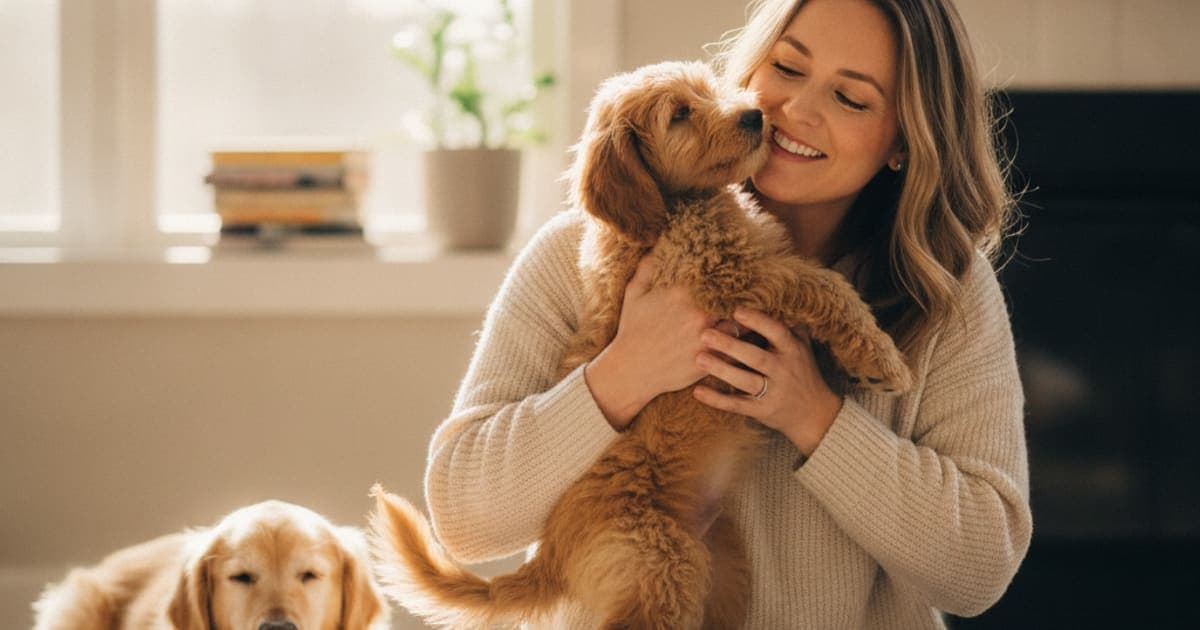 A dog being cared for at home, illustrating a dog yelping when picked up