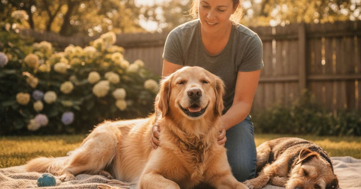 A dog being cared for at home, illustrating bursitis in dogs (2026)
