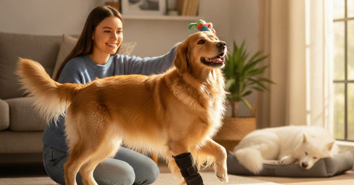 A dog being cared for at home, illustrating carpal hyperextension in dogs (2026)