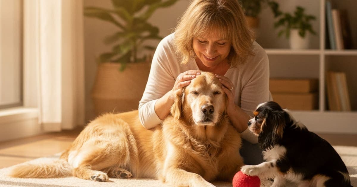 A dog being cared for at home, illustrating cognitive decline in dogs