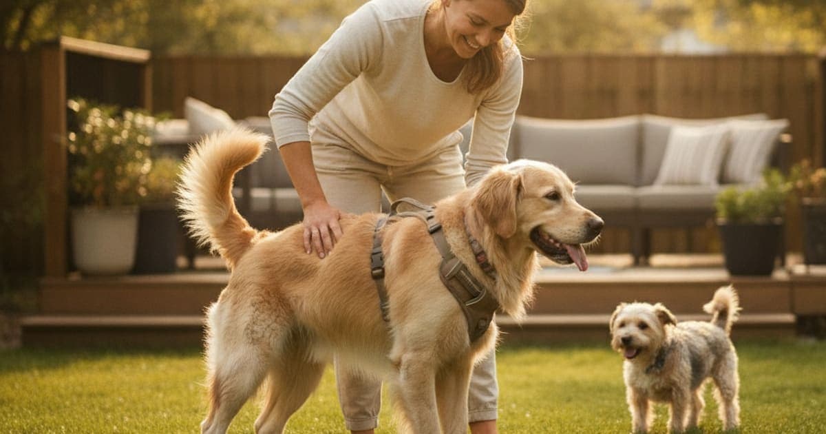 A dog being cared for at home, illustrating fho surgery recovery in dogs (2026)