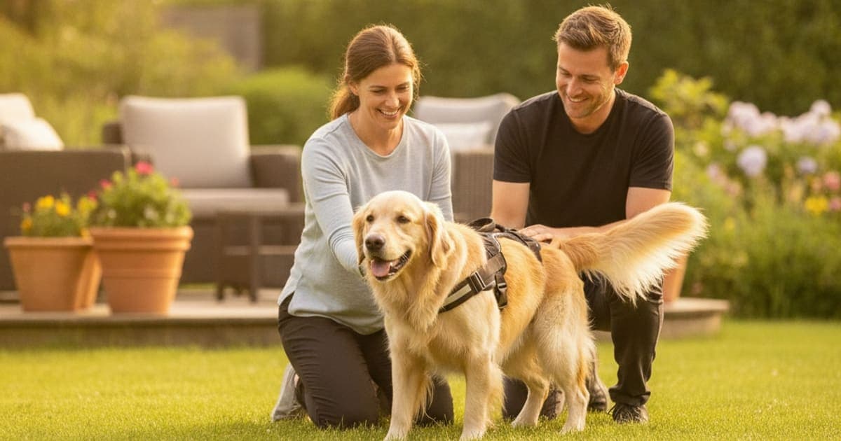 A dog being cared for at home, illustrating hind end weakness in dogs (2026)