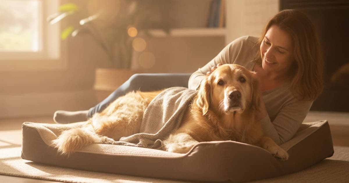 A dog being cared for at home, illustrating hip arthritis in dogs (2026)
