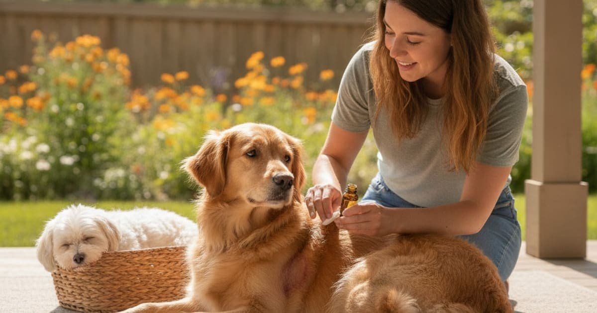 A dog being cared for at home, illustrating hot spots in dogs (2026)