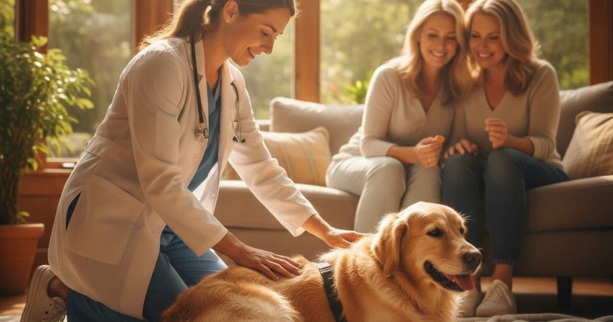 A dog being cared for at home, illustrating muscle tear in dogs (2026)