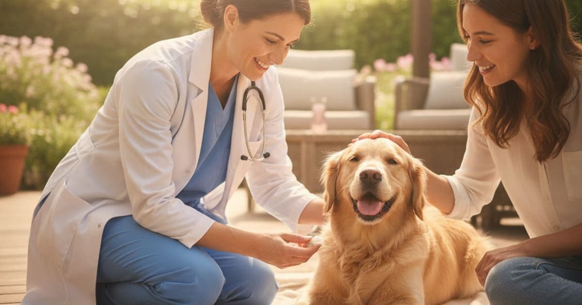 A dog being cared for at home, illustrating sesamoid fracture in dogs (2026)