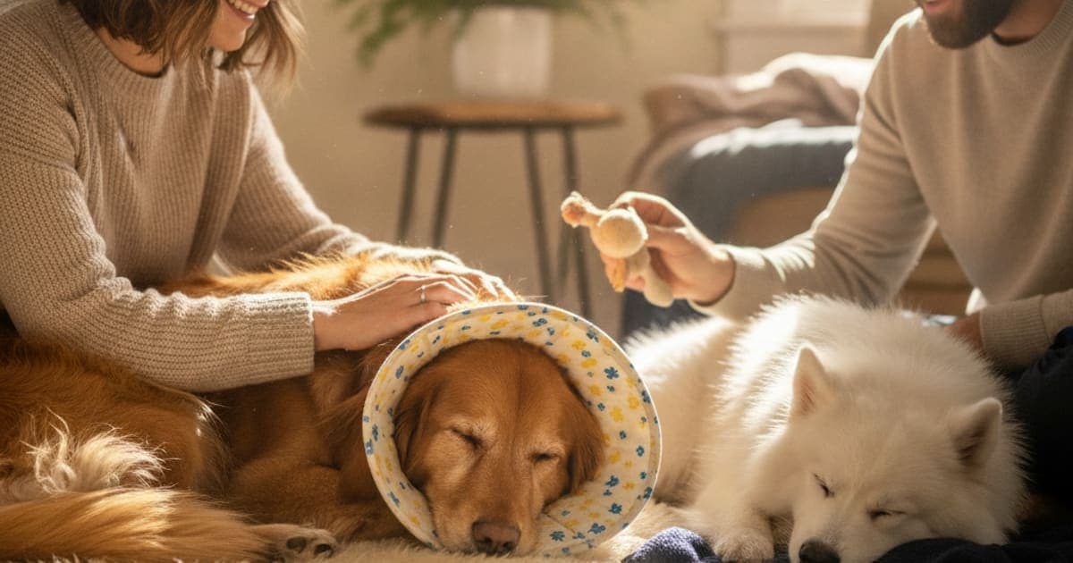 A dog being cared for at home, illustrating spay recovery in dogs (2026)