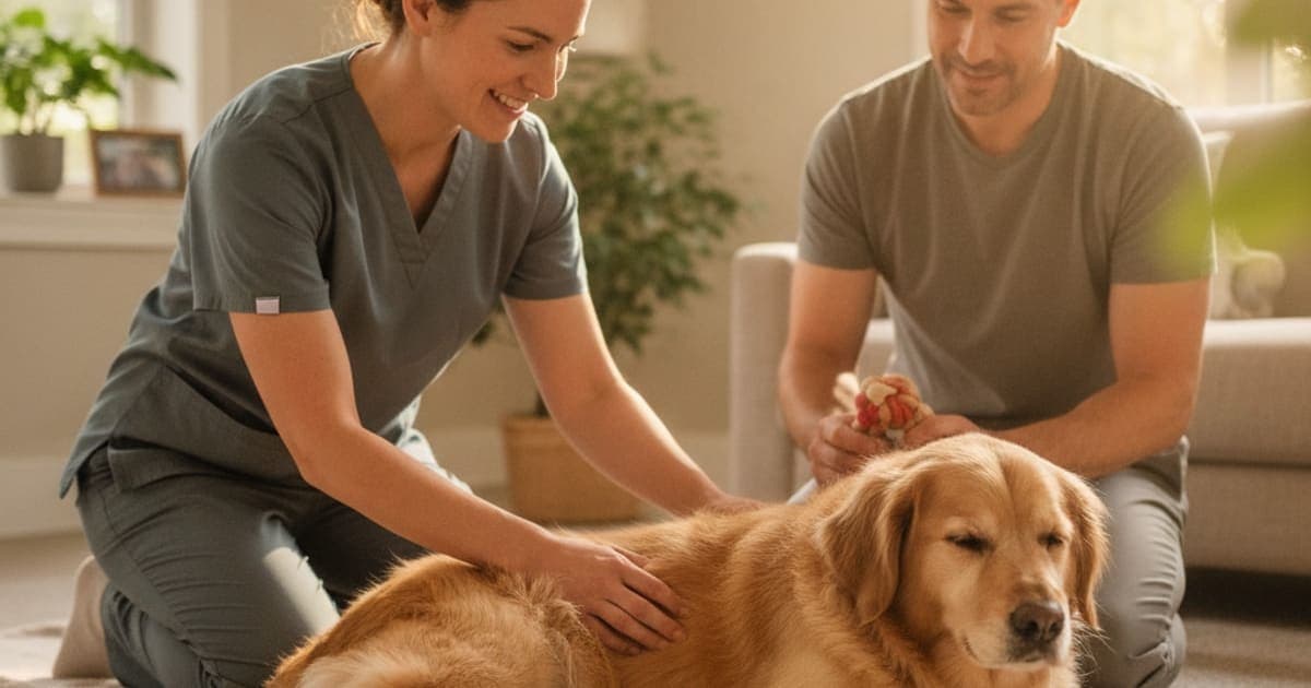 A dog being cared for at home, illustrating spinal injury in dogs (2026)