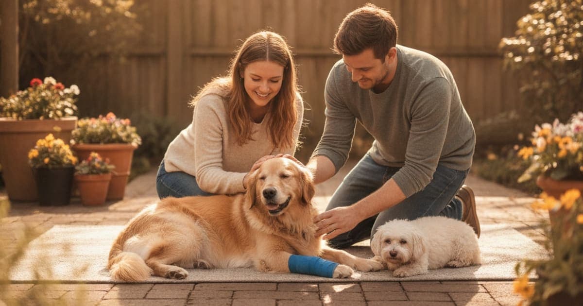 A dog being cared for at home, illustrating sprained leg in dogs (2026)