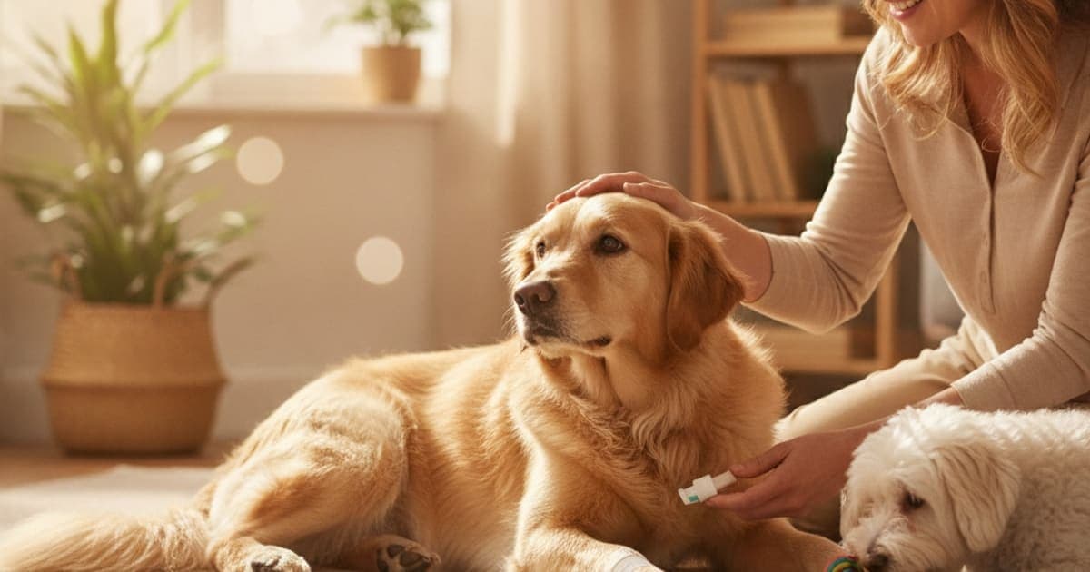 A dog being cared for at home, illustrating wound healing in dogs (2026)