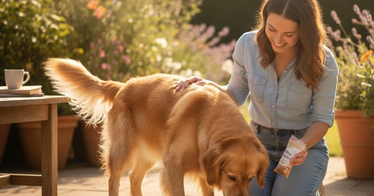 A dog being cared for at home, illustrating bpc-157 and appetite changes in dogs