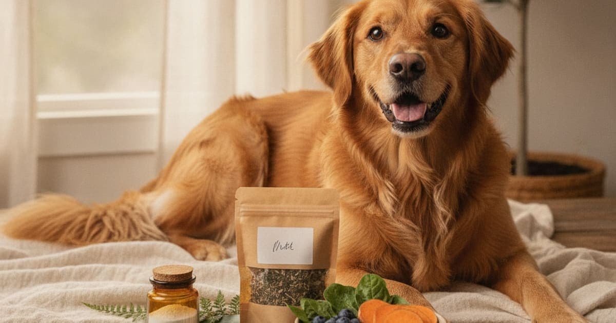 A dog being cared for at home, illustrating bpc-157 bulk pricing 2026 for dogs
