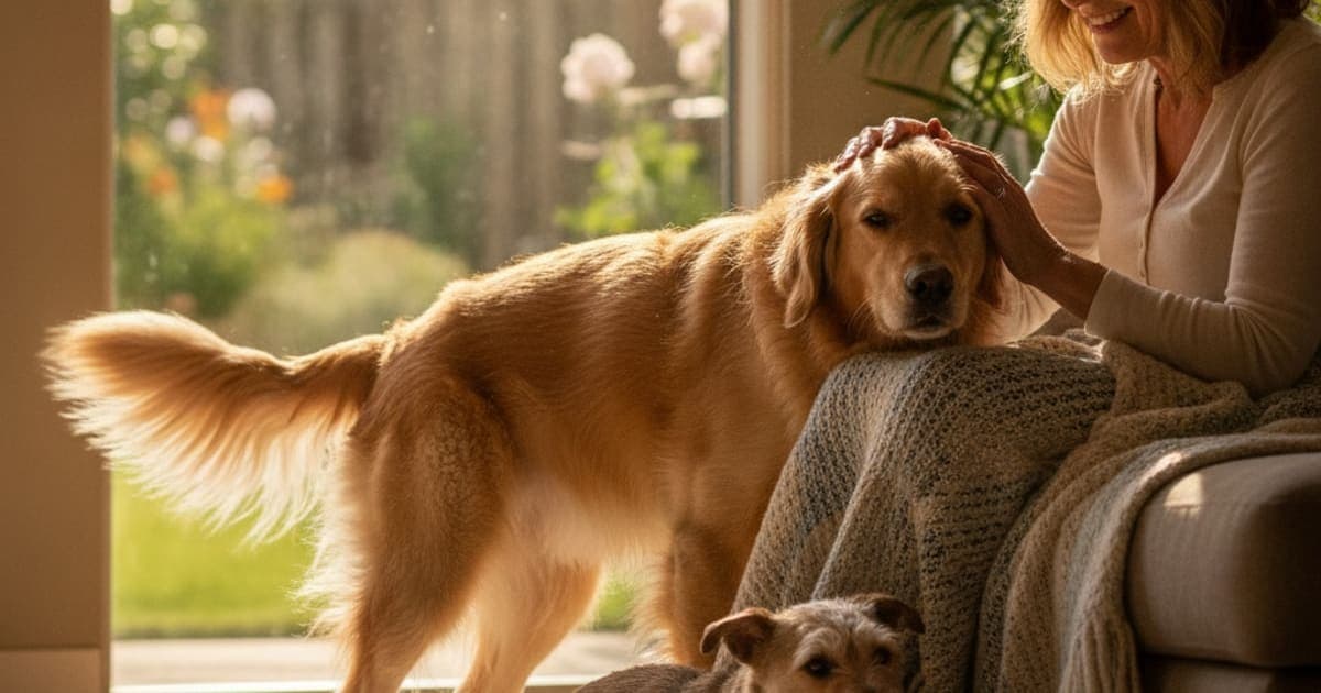 A dog being cared for at home, illustrating bpc-157 and dogs with cancer: what owners need to know
