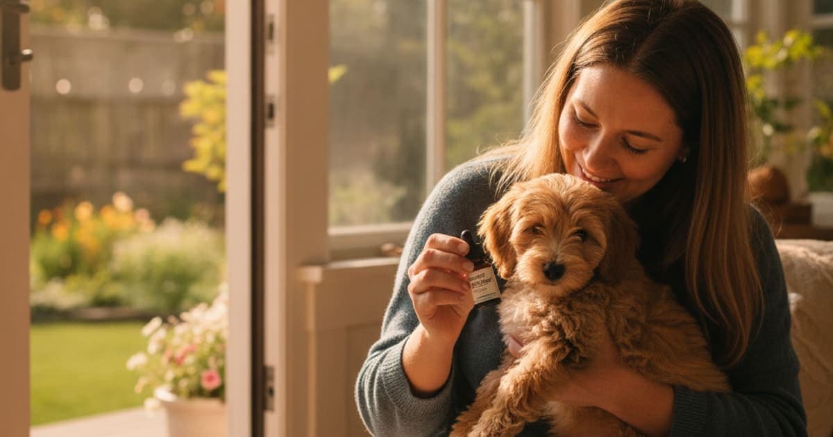 A dog being cared for at home, illustrating bpc-157 dose for small dogs