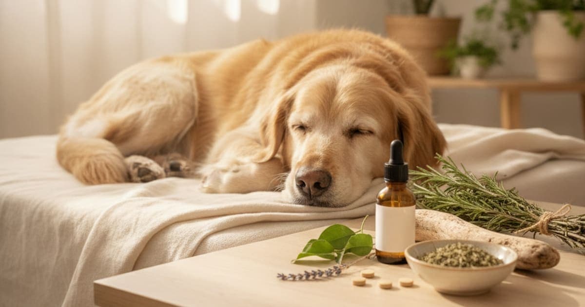 A dog being cared for at home, illustrating bpc-157 for chronic pain in dogs: does it work