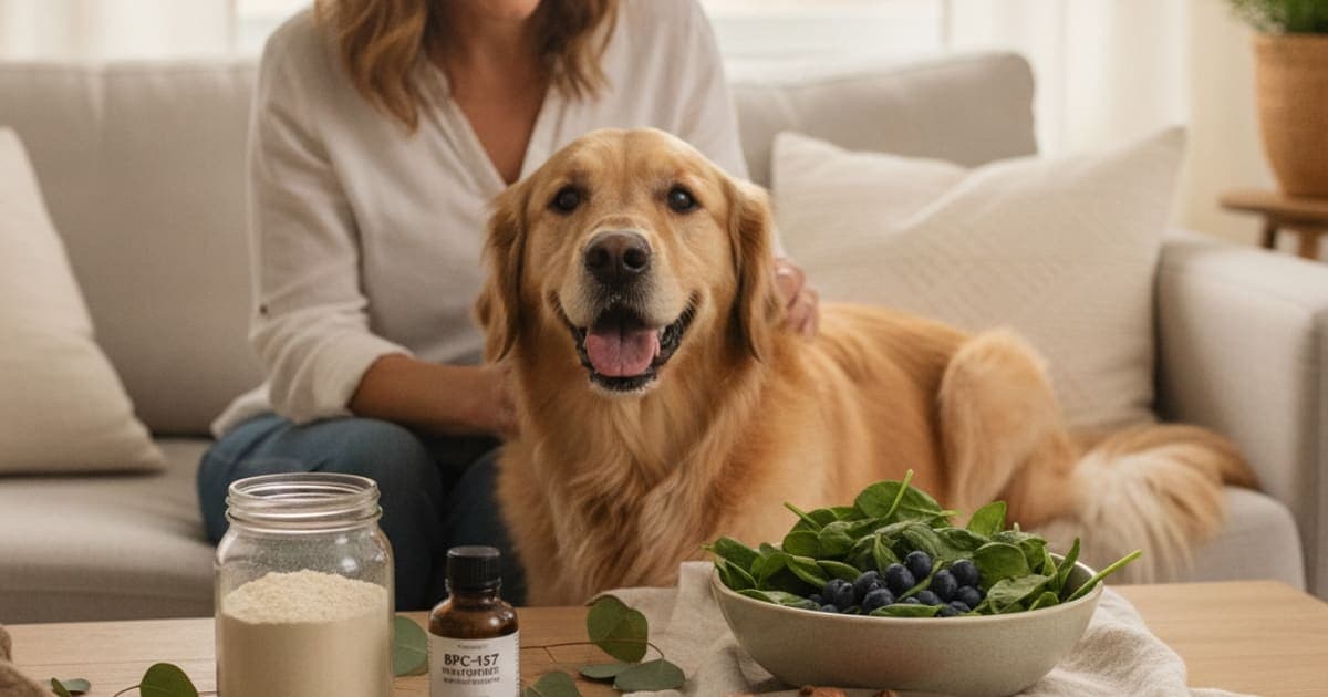 A dog being cared for at home, illustrating bpc-157 for colitis in dogs: does it work