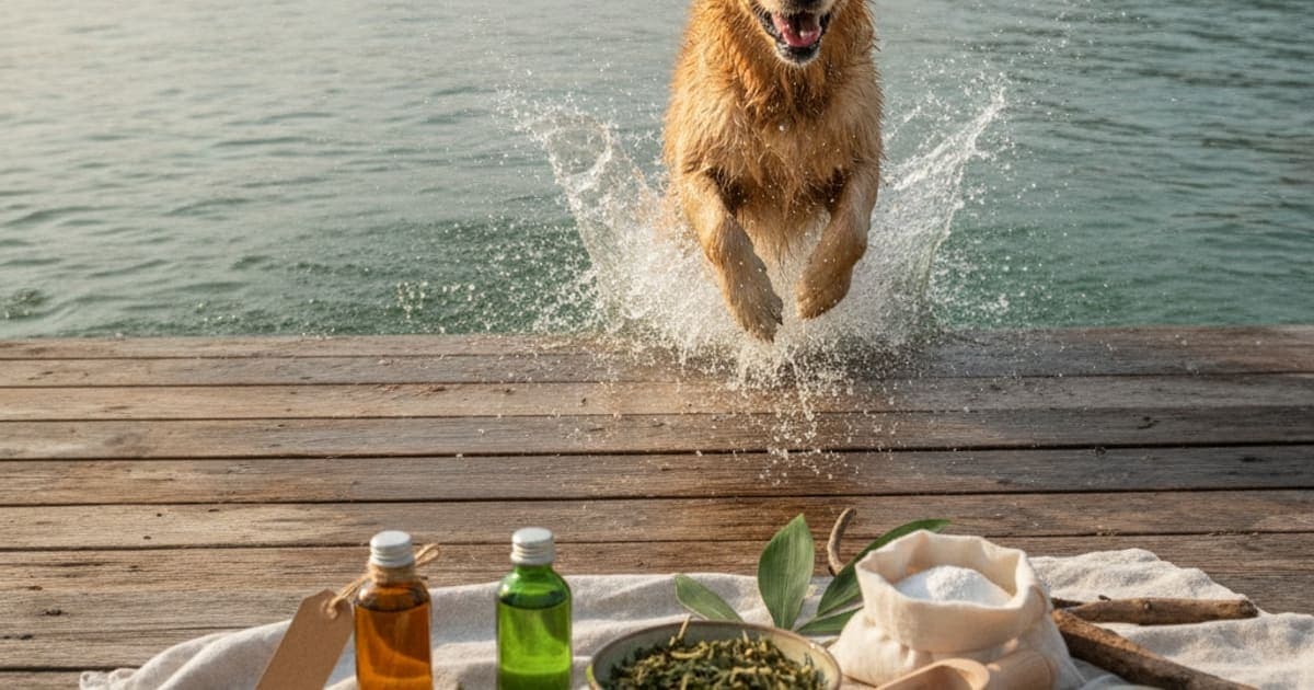 A dog being cared for at home, illustrating bpc-157 for dock diving dogs