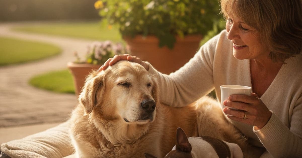 A dog being cared for at home, illustrating bpc-157 for dogs over 12: what senior owners should know