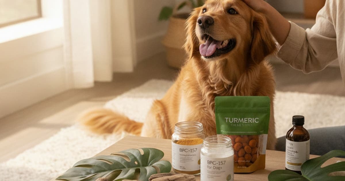 A dog being cared for at home, illustrating where to buy bpc-157 for dogs