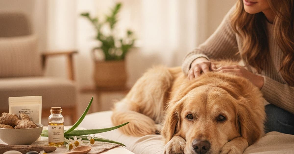 A dog being cared for at home, illustrating bpc-157 for gastritis in dogs: does it work
