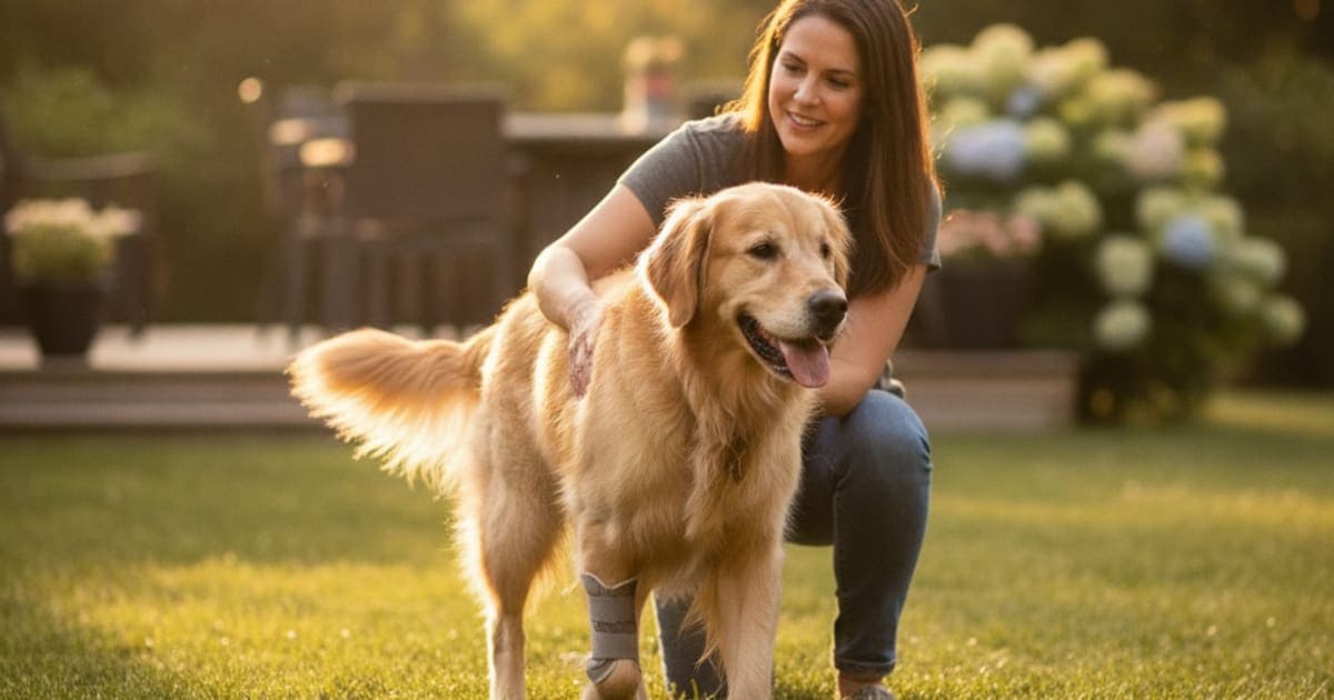A dog being cared for at home, illustrating bpc-157 for hock injury in dogs: does it work