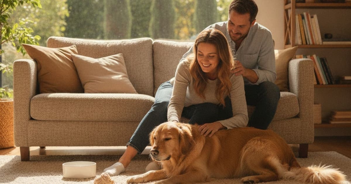 A dog being cared for at home, illustrating bpc-157 for indoor dogs