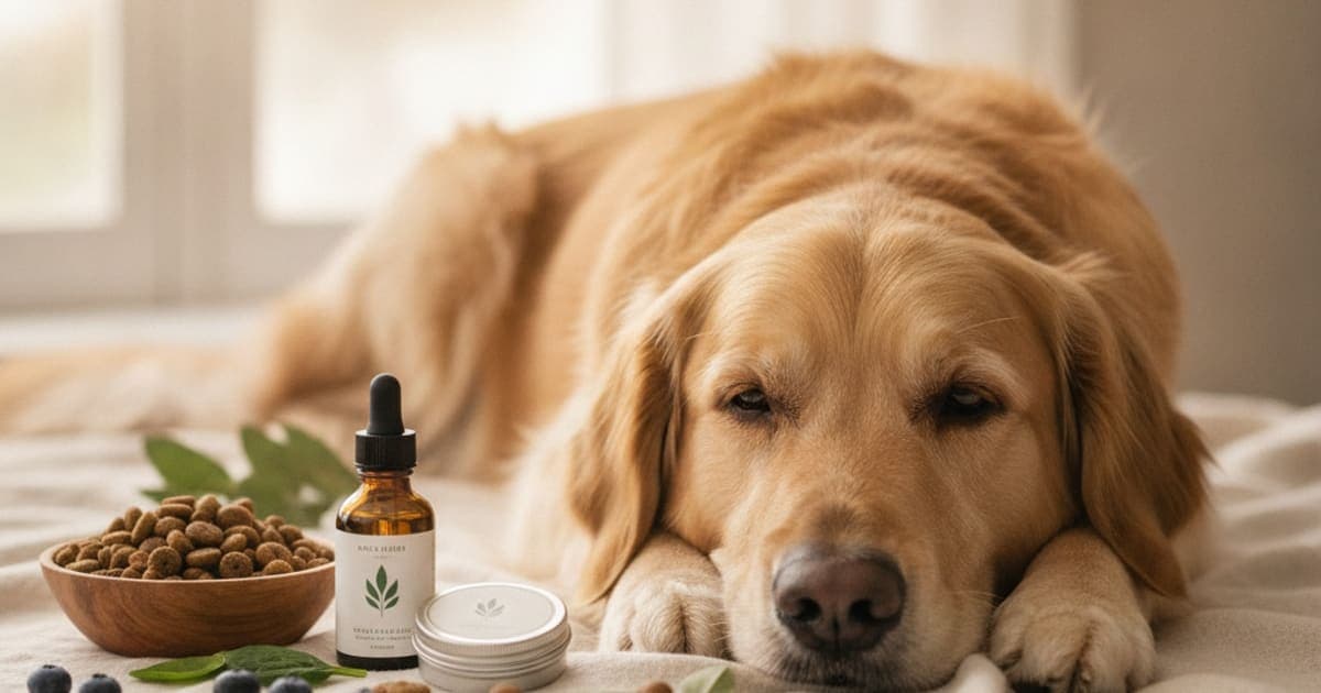 A dog being cared for at home, illustrating bpc-157 for large breed dogs: what owners should know