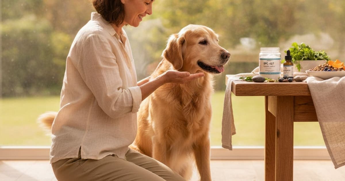A dog being cared for at home, illustrating bpc-157 for muscle atrophy in dogs: does it work
