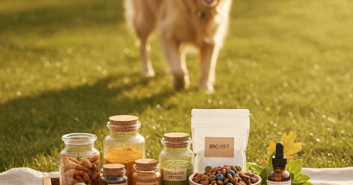 A dog being cared for at home, illustrating bpc-157 for osteoarthritis in dogs: does it work