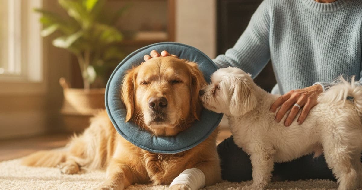 A dog being cared for at home, illustrating bpc-157 for post-op dogs: what it is and how it works