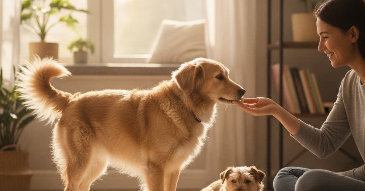 A dog being cared for at home, illustrating bpc-157 for rescue dogs: what owners should know
