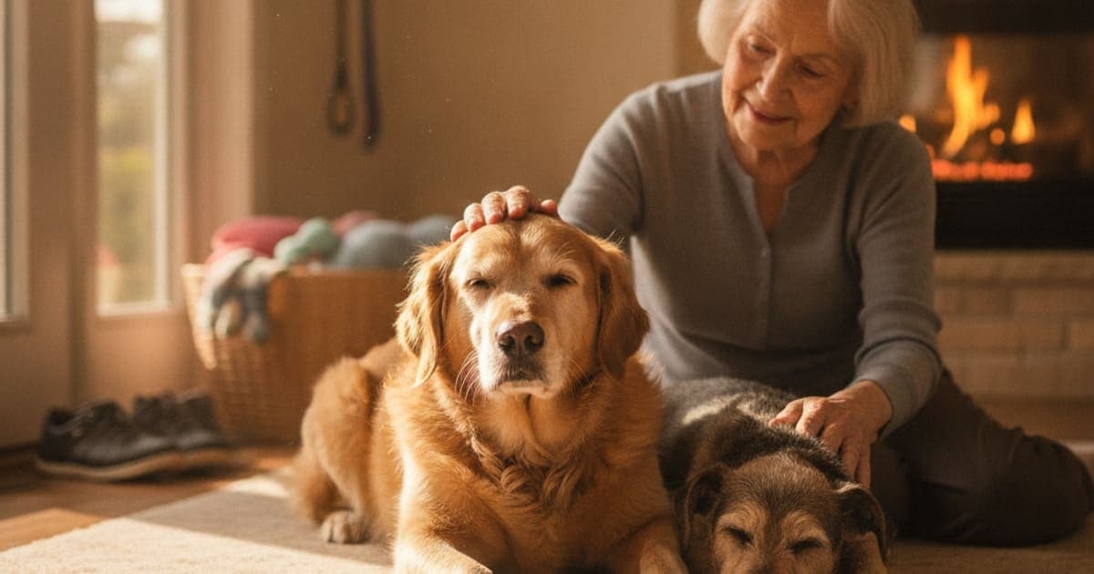A dog being cared for at home, illustrating bpc-157 for senior dog stiffness: does it help