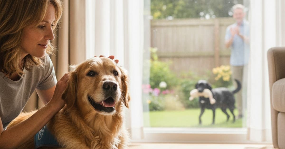 A dog being cared for at home, illustrating bpc-157 for service dogs: working dog joint support