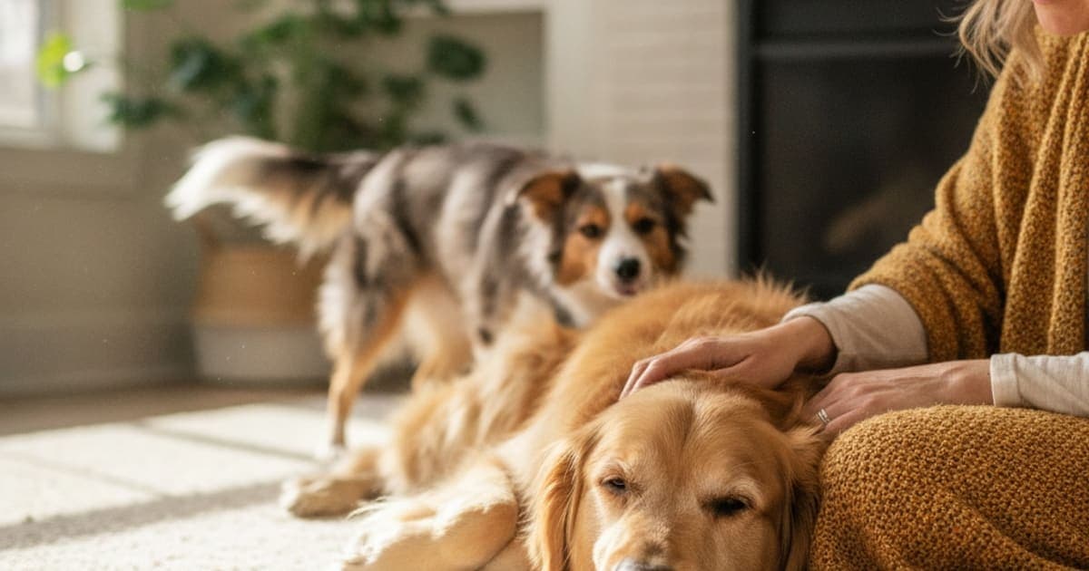 A dog being cared for at home, illustrating bpc-157 for stress fracture in dogs: does it work