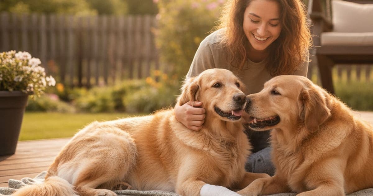 A dog being cared for at home, illustrating bpc-157 for toe injury in dogs: does it work
