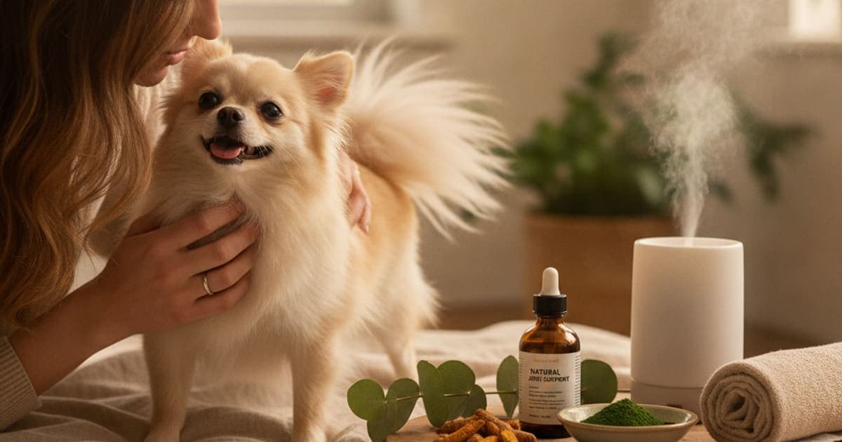 A dog being cared for at home, illustrating bpc-157 for toy breeds