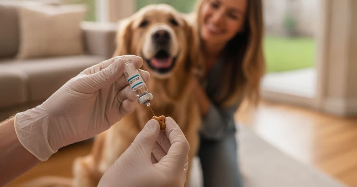 A dog being cared for at home, illustrating bpc-157 handling and hygiene for dogs