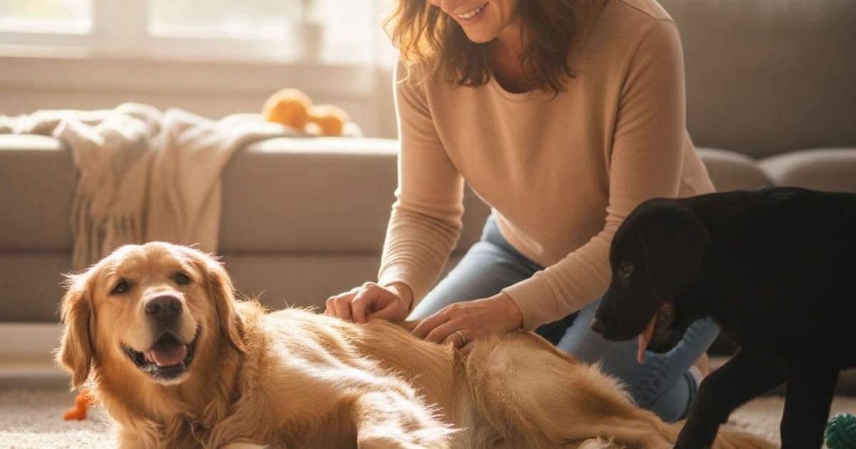 A dog being cared for at home, illustrating bpc-157 injection site reactions in dogs: what to watch