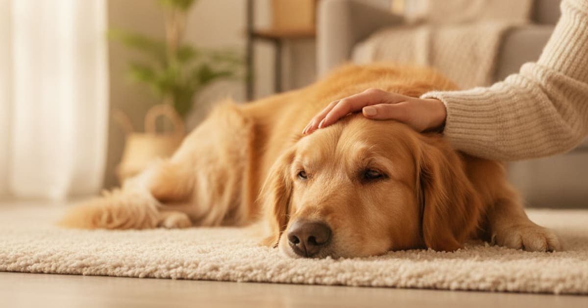 A dog being cared for at home, illustrating bpc-157 and lethargy in dogs: what owners should know