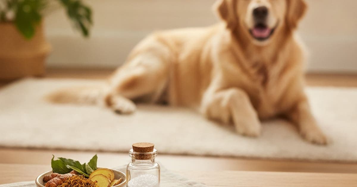 A dog being cared for at home, illustrating bpc-157 loading dose for dogs