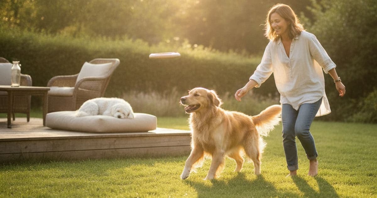 A dog being cared for at home, illustrating bpc-157 maintenance protocol for dogs