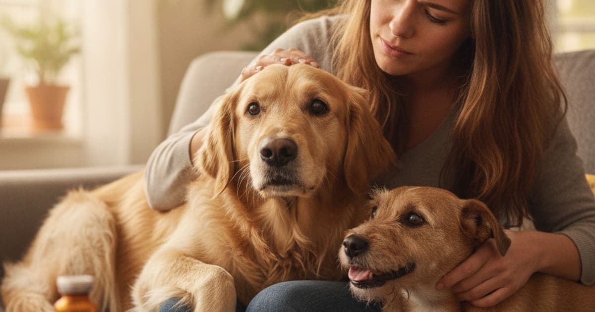 A dog being cared for at home, illustrating bpc-157 overdose risk for dogs