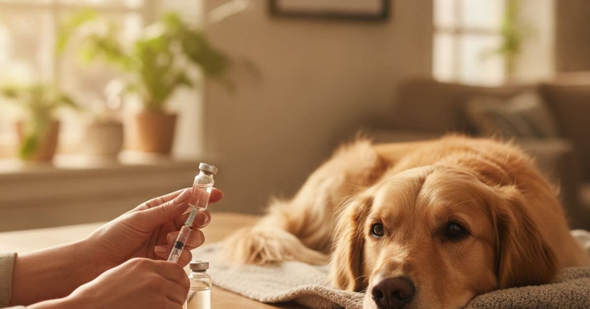 A dog being cared for at home, illustrating bpc-157 reconstitution for dogs
